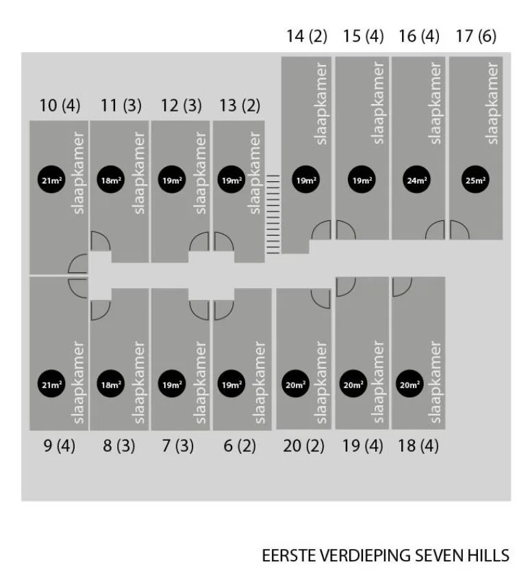 Plattegrond groepsaccommodatie Seven Hills, 1e verdieping
